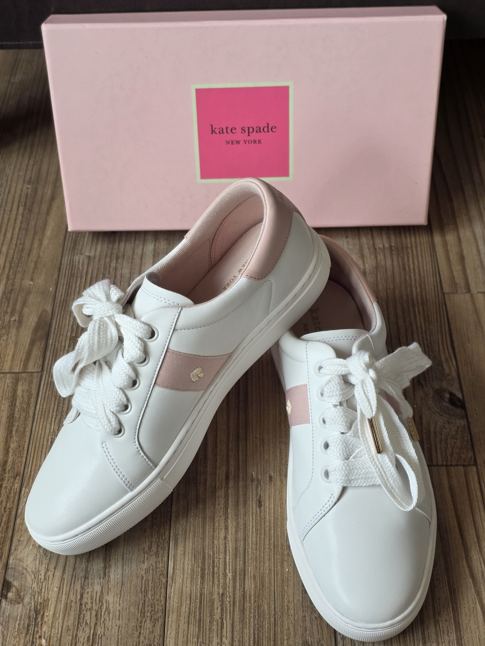 kate spade New York Iggy White & Pink Leather Lace-Up Sneakers